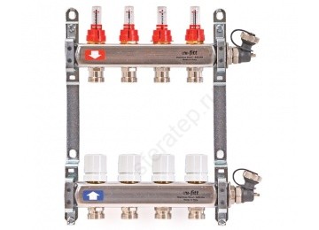 Коллектор Uni-fitt из нержавеющей стали 1"x3/4"ЕК, c расходомерами и термостатическими вентилями на 2 выхода